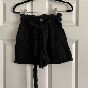 Black Paper Bag Linen Shorts
